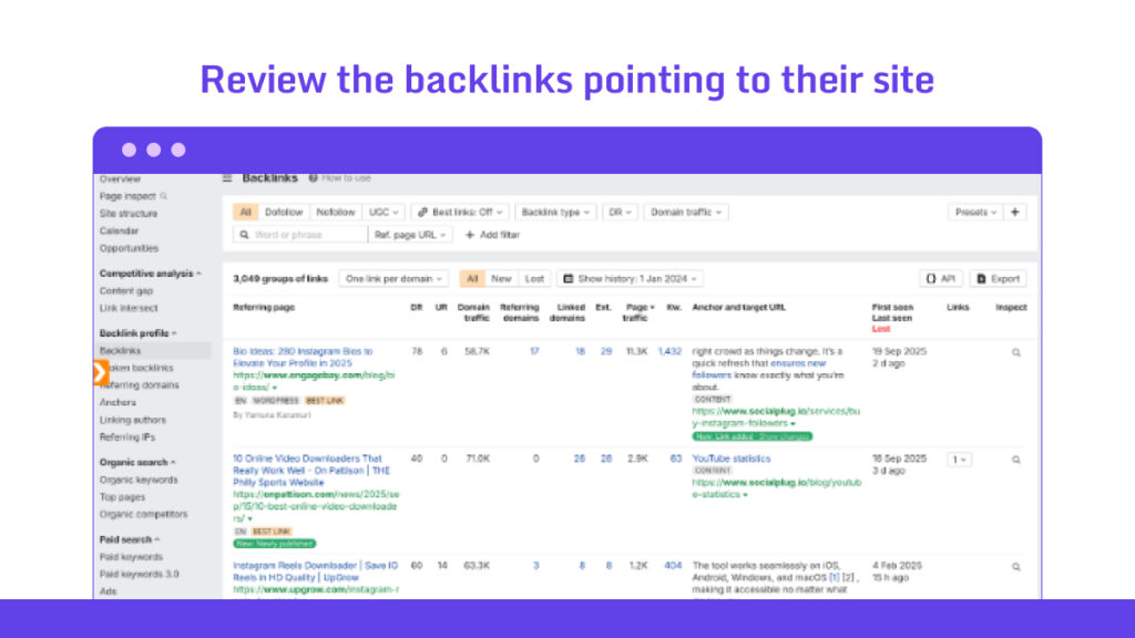 Review backlink profile
