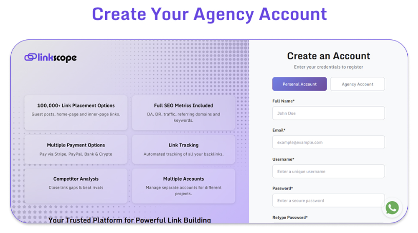Linkscope Account creation